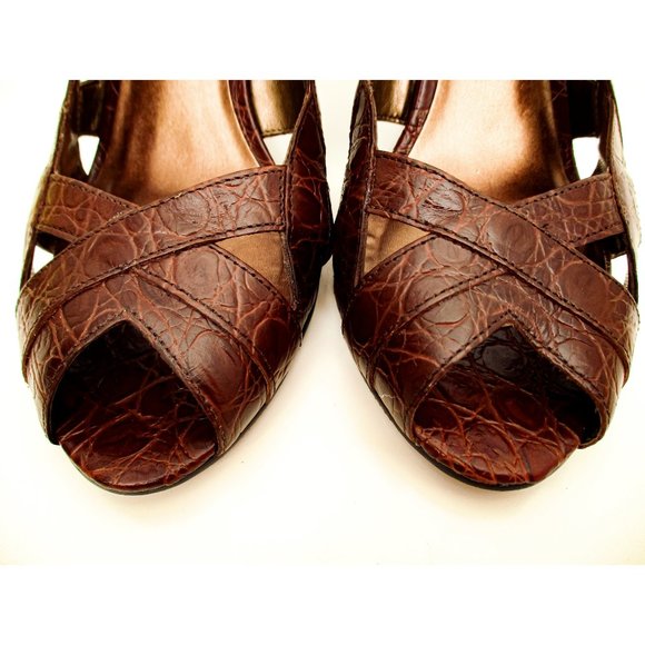 Antonio Melani Brown Leather Animal Print Peep Toe - Picture 5 of 11